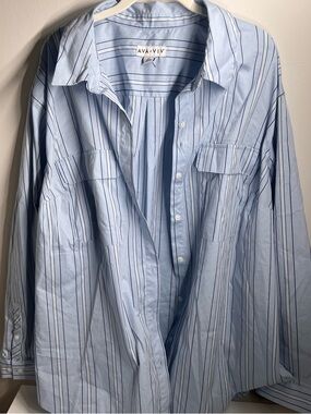 NWOT Ava & Viv 2X Striped Button Down Shirt Blue White Plus Size